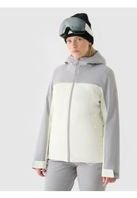 4f - 4F Kurtka narciarska membrana 5000 damska - szara L. Okazja: na co dzień. Typ kołnierza: kaptur. Kolor: szary. Materiał: materiał, puch, poliester, syntetyk. Długość: długie. Sezon: zima. Styl: sportowy, klasyczny, casual #1