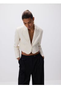 Reserved - Marynarka ze strukturalnej tkaniny - złamana biel. Materiał: tkanina. Długość: krótkie #1