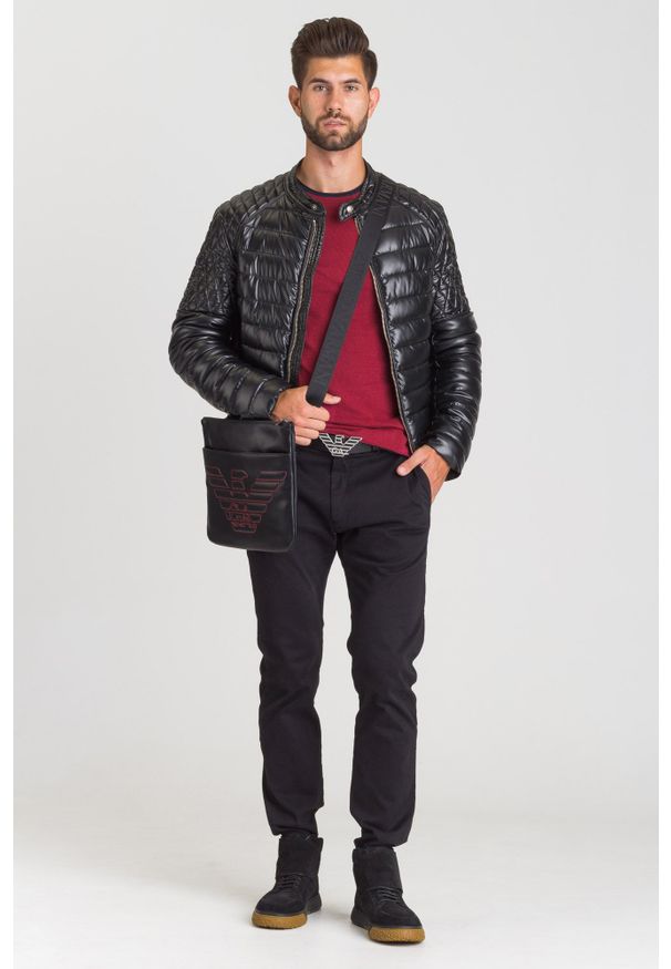 JOOP! Jeans - BORDOWY SWETER JOOP! JEANS. Kolor: czerwony. Materiał: bawełna. Wzór: nadruk. Styl: klasyczny