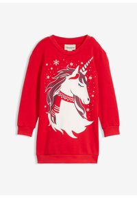 bonprix - Sukienka dresowa z czystej bawełny. Kolor: czerwony. Materiał: dresówka, bawełna. Sezon: zima