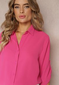Renee - Fuksjowa Koszula z Kołnierzem i Długimi Rękawami na Guzik Henvia. Kolekcja: plus size. Kolor: różowy. Długość rękawa: długi rękaw. Długość: długie