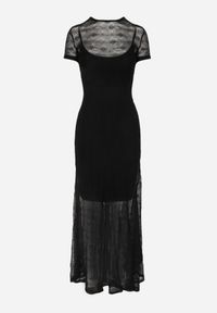 Born2be - Czarna Siateczkowa Sukienka Koktajlowa z Wiskozą na Krótki Rękaw Talogana. Okazja: na wesele, na ślub cywilny, na imprezę. Kolor: czarny. Materiał: wiskoza. Długość rękawa: krótki rękaw. Styl: wizytowy #8