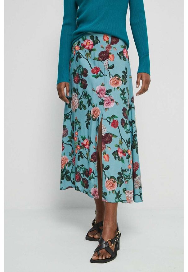 medicine - Medicine spódnica kolor turkusowy maxi rozkloszowana. Kolor: turkusowy. Materiał: tkanina