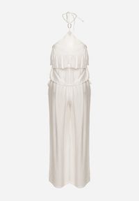 Born2be - Biały Komplet z Wiskozą Bluzka z Falbanką i Metaliczną Ozdobą oraz Spodnie Dolariela. Kolor: biały. Materiał: wiskoza. Wzór: aplikacja #7