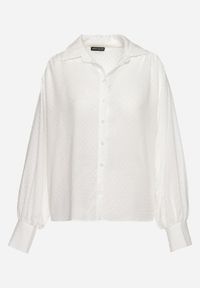 Born2be - Biała Klasyczna Koszula z Tkaniny Plumeti w Kropki Grivana. Kolor: biały. Materiał: tkanina. Wzór: kropki. Styl: klasyczny