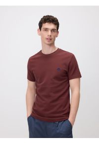 Reserved - Bawełniany t-shirt slim fit - bordowy. Kolor: czerwony. Materiał: bawełna