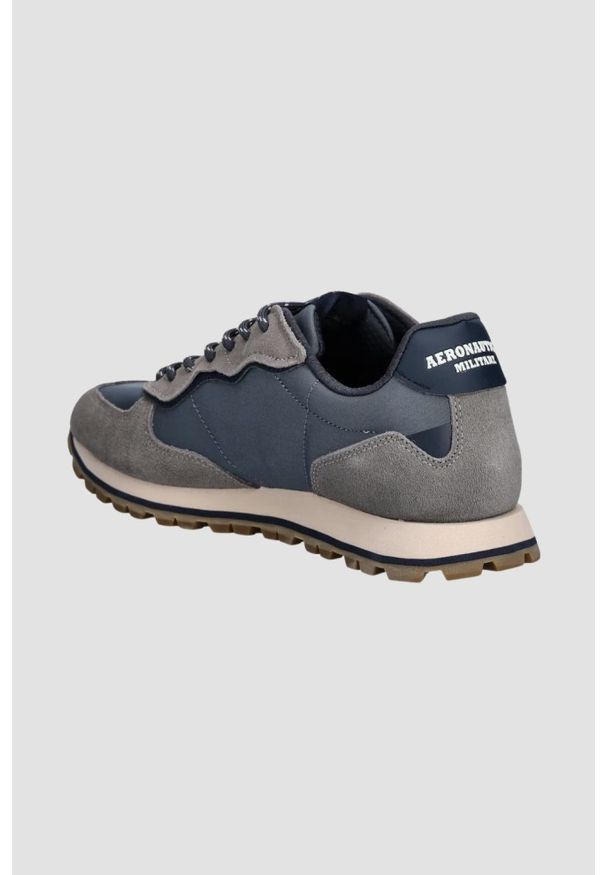 Aeronautica Militare - AERONAUTICA MILITARE Szaro-niebieskie sneakersy męskie ze skórą zamszową, Rozmiar 44. Okazja: na co dzień. Kolor: niebieski. Materiał: skóra, zamsz