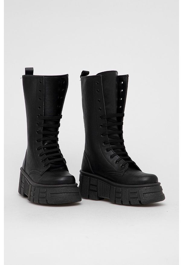 Steve Madden - Workery. Zapięcie: sznurówki. Kolor: czarny. Materiał: guma. Obcas: na obcasie. Wysokość obcasa: średni