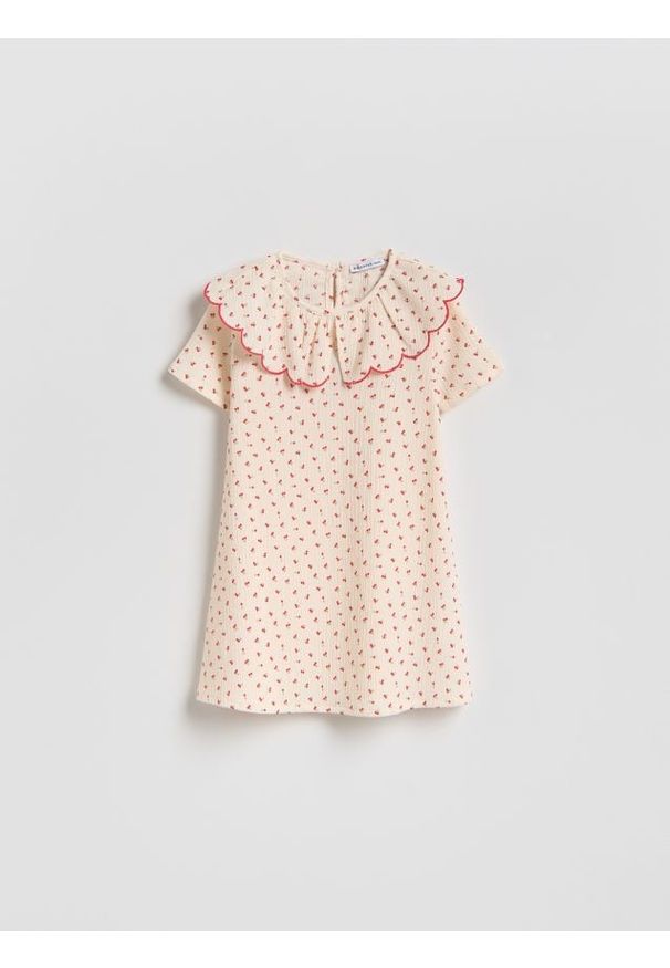 Reserved - Sukienka z kołnierzykiem - złamana biel. Materiał: dzianina