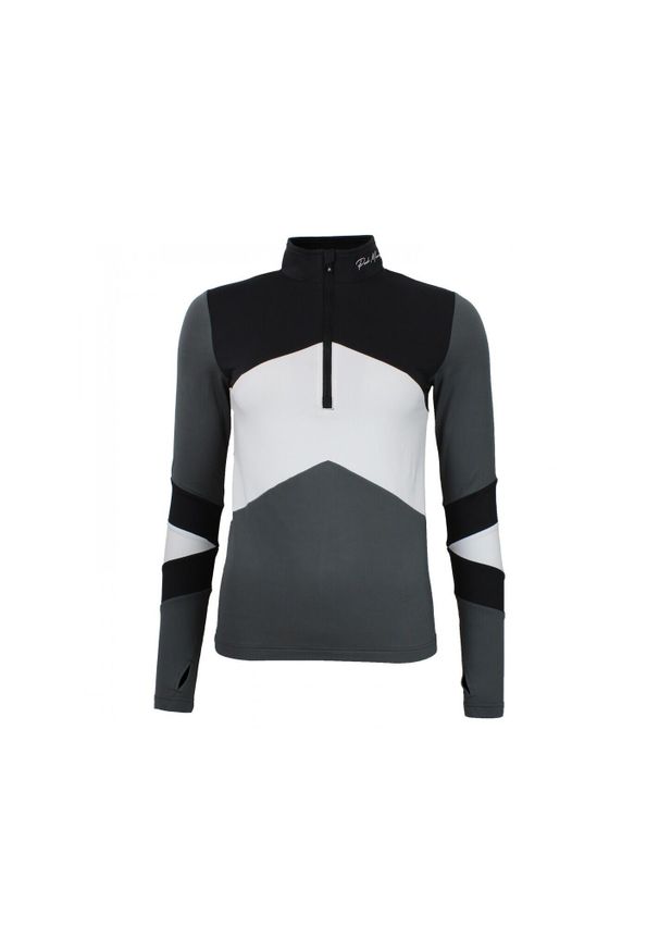 PEAK MOUNTAIN - Damska koszulka 1st Skin z zamkiem błyskawicznym Peak Mountain. Typ kołnierza: kołnierzyk stójkowy. Kolor: wielokolorowy, szary, czarny. Wzór: geometria. Sport: turystyka piesza