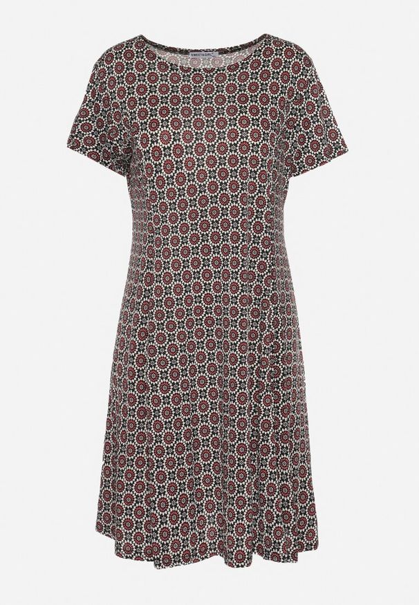 Born2be - Czarno-Bordowa Wiskozowa Sukienka w Mozaikowy Wzór o Rozkloszowanym Kroju Faellina. Kolor: czarny. Materiał: wiskoza. Sezon: lato