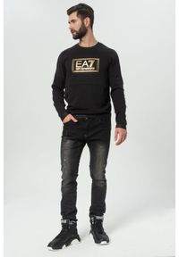 EA7 Emporio Armani - EA7 Czarna męska bluza z dużym złotym logo, Rozmiar S. Kolor: czarny. Materiał: guma. Wzór: gładki #4