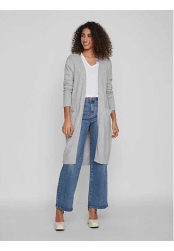 Vila Kardigan Ril 14042770 Szary Regular Fit. Kolor: szary. Materiał: wiskoza