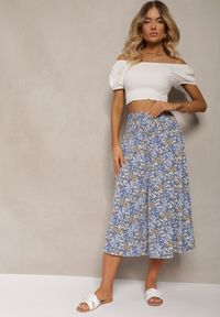 Renee - Niebieskie Szerokie Spodnie Culotte High Waist z Gumką w Talii Vikiisona. Stan: podwyższony. Kolor: niebieski. Materiał: tkanina. Sezon: lato