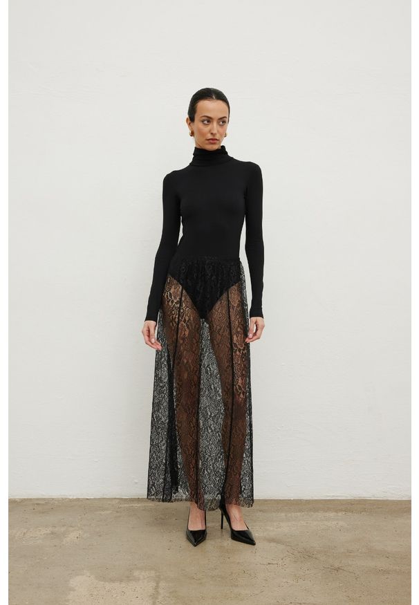Marsala - Spódnica koronkowa w kolorze BLACK- SERENE -M. Materiał: koronka. Wzór: koronka, kwiaty. Styl: wizytowy, klasyczny, elegancki