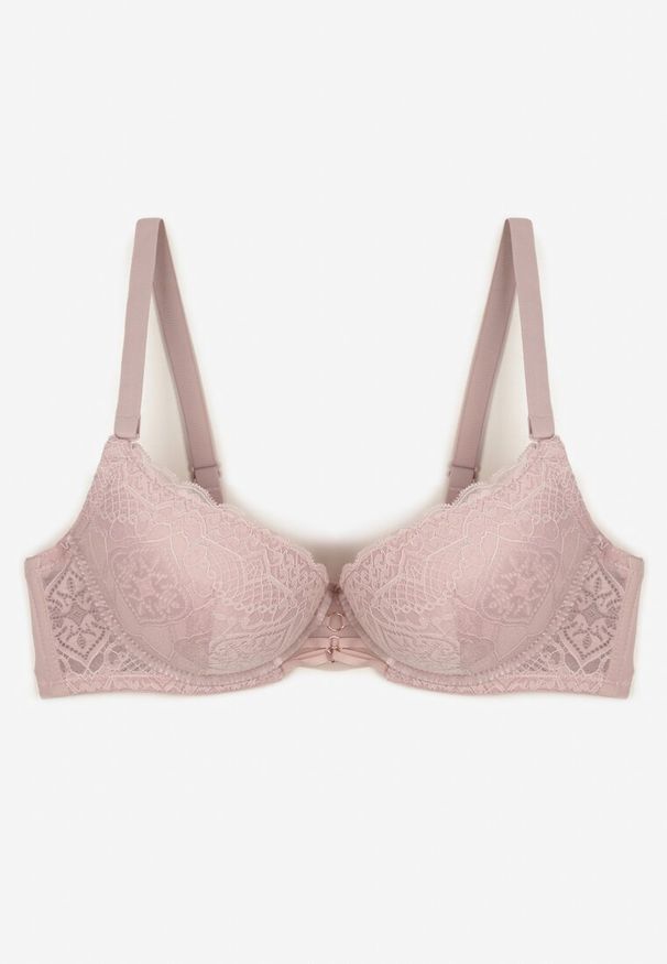 Renee - Jasnofioletowy Elegancki Biustonosz z Koronką i Zapięciem na Haftki Mairiel. Kolor: fioletowy. Materiał: koronka. Wzór: koronka