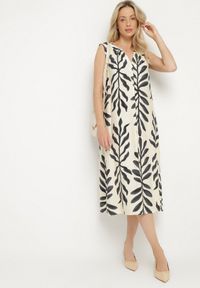 Born2be - Czarna Sukienka z Wiskozą Pudełkowa w Malowany Wzór Hiliona. Kolor: czarny. Materiał: wiskoza #4