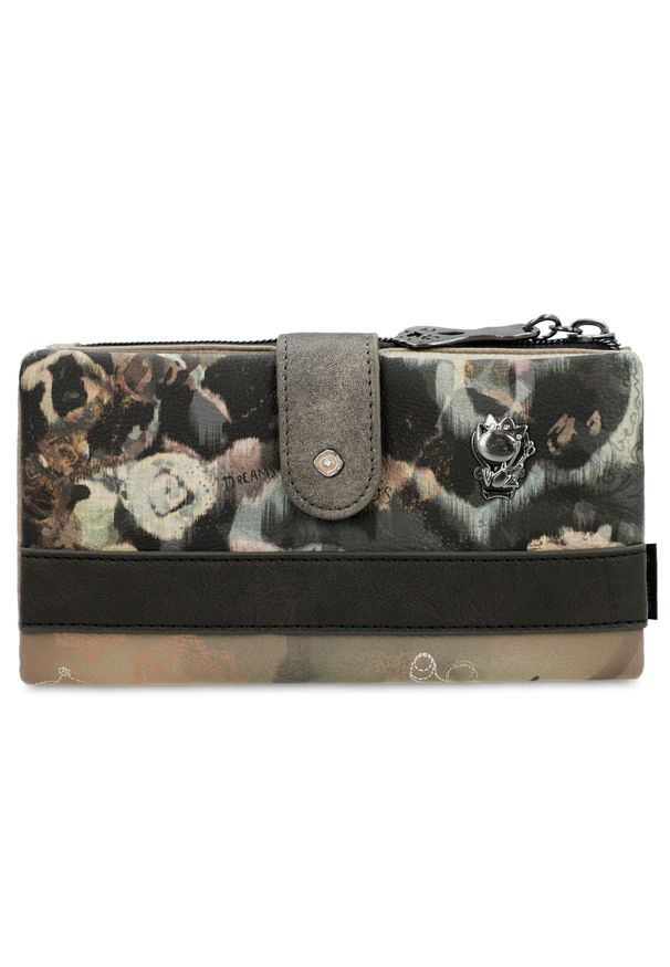 Portfel damski Anekke, duży z miejscem na zdjęcia na karty i na bilon kolekcjonerski, brązowy, 41709-907. Kolor: brązowy. Wzór: motyw z bajki, haft, aplikacja, kwiaty