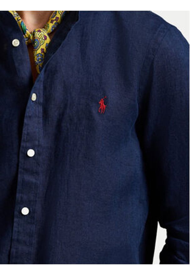 Polo Ralph Lauren Koszula 710968925002 Granatowy Slim Fit. Typ kołnierza: polo. Kolor: niebieski. Materiał: len