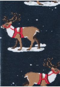 His Story - Tematyczne Skarpetki Bawełniane - Renifery na Granatowym Niebie. Kolor: niebieski. Materiał: elastan, bawełna, poliamid #4