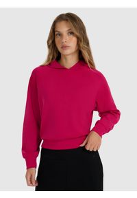 4f - 4F Bluza dresowa nierozpinana z modalem damska - różowa XS. Okazja: na co dzień. Typ kołnierza: kaptur. Kolor: różowy. Materiał: dresówka. Długość rękawa: raglanowy rękaw. Wzór: gładki, ze splotem. Styl: casual, klasyczny, sportowy #1