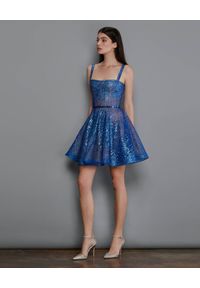 BRONX AND BANCO - Niebieska sukienka mini Mademoiselle. Typ kołnierza: dekolt gorset. Kolor: niebieski. Materiał: tiul. Długość rękawa: na ramiączkach. Typ sukienki: gorsetowe, rozkloszowane. Długość: mini #4