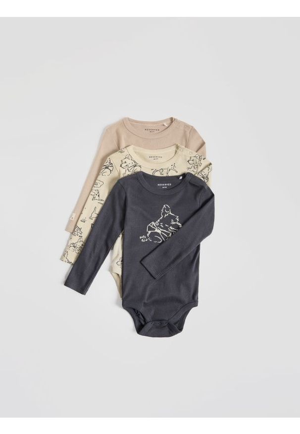 Reserved - Bawełniane body 3 pack - beżowy. Kolor: beżowy. Materiał: bawełna
