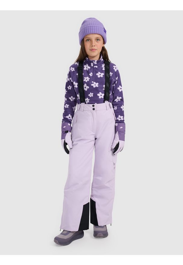4f - 4F Spodnie narciarskie membrana 8000 dziewczęce - fioletowe 134 (8-9 lat). Kolor: fioletowy. Materiał: poliester, materiał. Wzór: gładki. Sezon: lato. Sport: narciarstwo