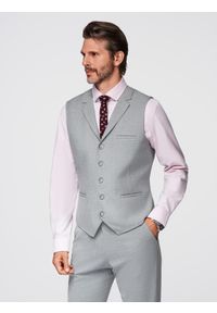 Ombre Clothing - Męska kamizelka garniturowa z kołnierzem - jasnoszara V1 - Rozmiar: S. Kolor: szary. Materiał: poliester