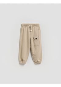 Reserved - Spodnie z aplikacją - beżowy. Kolor: beżowy. Materiał: dzianina, bawełna. Wzór: aplikacja