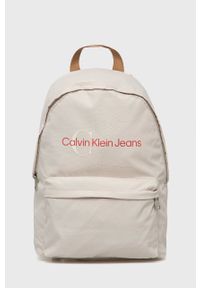 Calvin Klein Jeans plecak męski kolor beżowy duży z nadrukiem. Kolor: beżowy. Materiał: włókno, materiał. Wzór: nadruk
