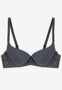 Renee - Granatowy Biustonosz Push-Up na Regulowanych Ramiączkach Ozdobiony Aplikacją Alerisia. Kolor: niebieski. Rodzaj stanika: push-up. Wzór: aplikacja #3