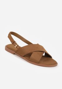 Born2be - Ciemnobeżowe Sandały VICES z Paskami w Kształcie X z Imitacji Zamszu Laraida. Okazja: na co dzień. Zapięcie: pasek. Kolor: beżowy. Materiał: zamsz. Wzór: paski. Sezon: lato. Styl: casual, elegancki #3