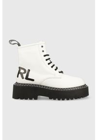 Karl Lagerfeld workery skórzane PATROL II damskie kolor biały na platformie. Nosek buta: okrągły. Zapięcie: sznurówki. Kolor: biały. Materiał: skóra. Obcas: na platformie #1
