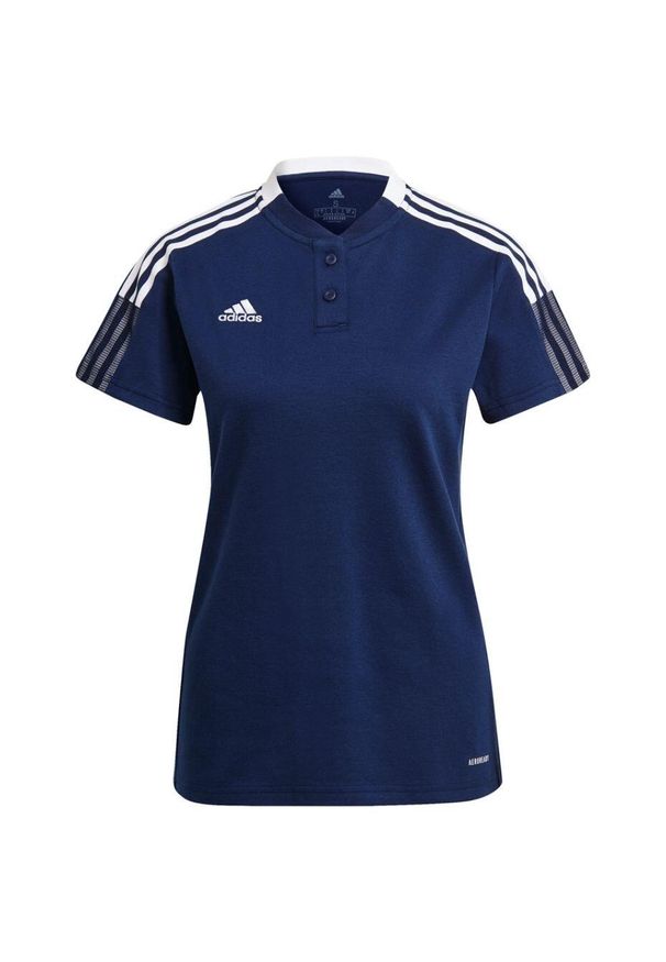 Adidas - Koszulka polo piłkarska damska adidas Tiro 21 Polo W. Typ kołnierza: polo. Kolor: biały, niebieski, wielokolorowy. Sport: piłka nożna