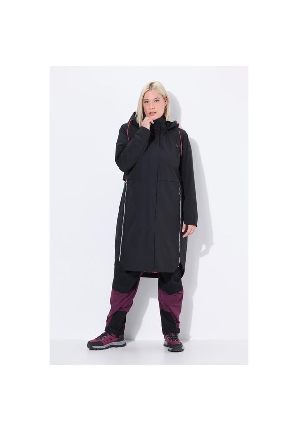 ULLA POPKEN - Damskie Kurtka funkcyjna wodoodporna kaptur kieszenie na zamek. Kolekcja: plus size. Kolor: czarny. Materiał: poliester, materiał. Sport: turystyka piesza