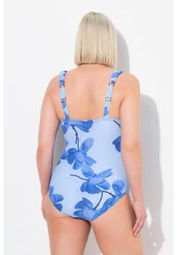 ULLA POPKEN - Damski Kostium kąpielowy kwiaty miękkie miseczki dekolt karo. Kolekcja: plus size. Kolor: niebieski. Materiał: elastan, materiał, poliamid, poliester. Wzór: kwiaty #2