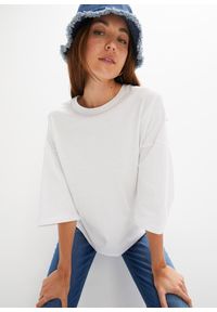 bonprix - Koszulka oversize z elastycznej mieszanki bawełny organicznej. Kolor: biały. Materiał: bawełna #1