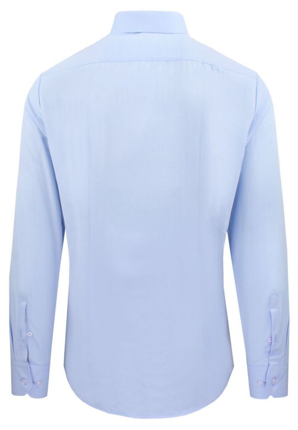 Delikatnie Wyszczuplana (Slim) Męska Koszula - Lanier - Błękit, Faktura w Jodełkę. Kolor: niebieski. Materiał: poliester, bawełna. Wzór: jodełka. Styl: sportowy, klasyczny