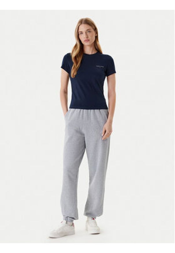 Tommy Jeans T-Shirt Linear DW0DW21164 Granatowy Slim Fit. Kolor: niebieski. Materiał: bawełna
