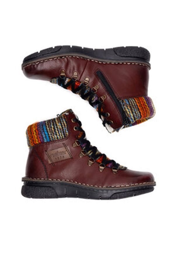 Rieker Trzewiki 73343-35 Bordowy. Kolor: czerwony. Materiał: skóra