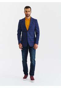 Pako Lorente - PAKO LORENTE – Granatowa casualowa marynarka męska w rudą kratę. Okazja: na co dzień. Kolor: brązowy, niebieski, wielokolorowy. Materiał: wełna, len. Sezon: lato. Styl: casual #6