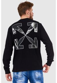 OFF-WHITE Czarny longsleeve męski z nadrukiem na plecach, Rozmiar S. Kolor: czarny. Materiał: prążkowany. Długość rękawa: długi rękaw. Wzór: nadruk #4