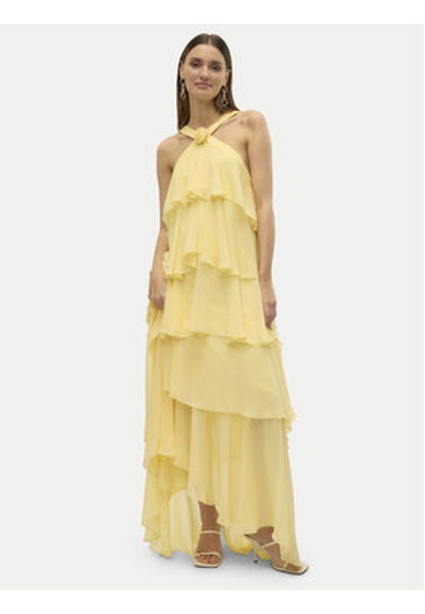 Vero Moda Sukienka wieczorowa Felicia 10295237 Żółty Slim Fit. Kolor: żółty. Materiał: syntetyk. Styl: wizytowy