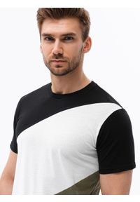 Ombre Clothing - T-shirt męski bawełniany trzykolorowy - czarno/oliwkowy V4 S1627 - XL. Kolor: czarny. Materiał: bawełna #3