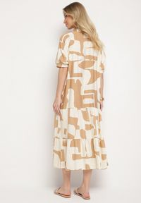 Born2be - Beżowa Wiskozowa Sukienka z Geometrycznym Wzorem Filarin. Okazja: na co dzień. Kolor: beżowy. Materiał: wiskoza. Wzór: geometria. Sezon: wiosna. Typ sukienki: proste. Styl: klasyczny, casual, elegancki #5