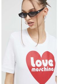 Love Moschino t-shirt bawełniany kolor biały. Okazja: na co dzień. Kolor: biały. Materiał: bawełna. Wzór: nadruk. Styl: casual #4