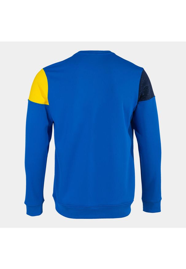 Bluza Joma Crew V. Kolor: niebieski, wielokolorowy, żółty. Materiał: materiał, jersey. Wzór: kolorowy, paski. Sport: piłka nożna