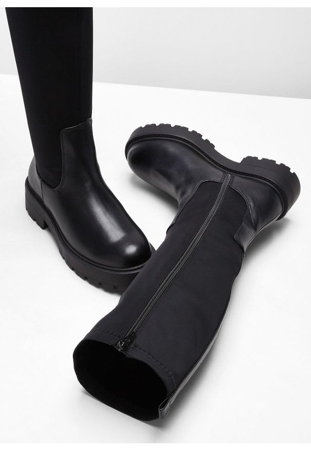 bonprix - Kozaki. Kolor: czarny. Szerokość cholewki: szeroka, normalna