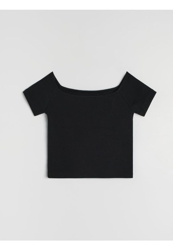 Sinsay - Crop top z krótkim rękawem - czarny. Kolor: czarny. Długość rękawa: krótki rękaw. Długość: krótkie